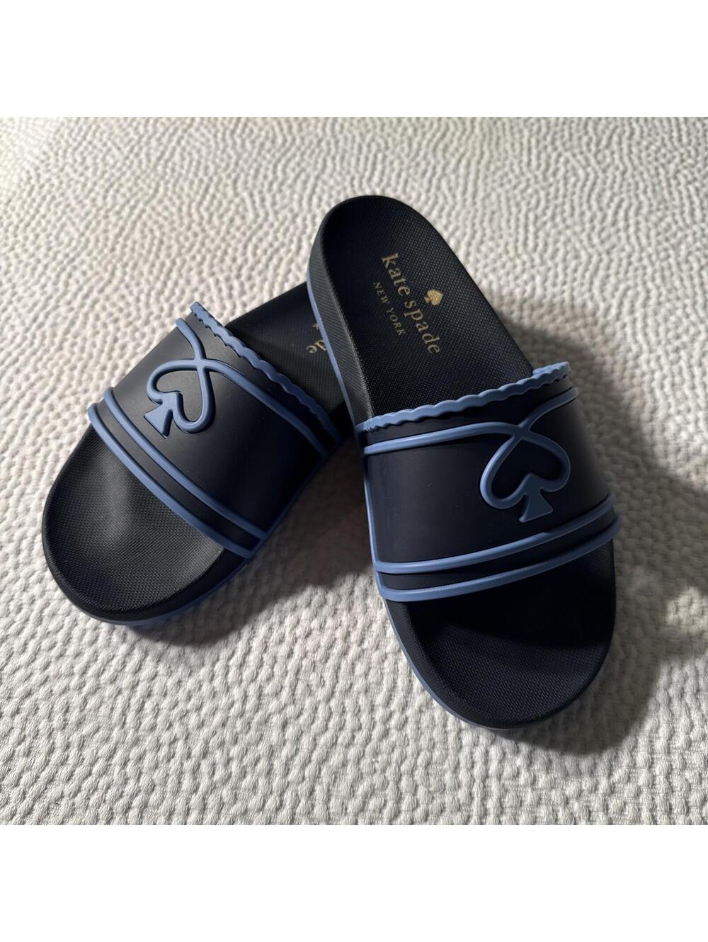 Kate Spade Sunny Slide Sandals Shoes Womens Size 7 Blue Rubber Logo Slip On